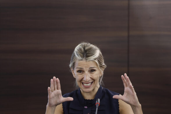 Yolanda Díaz durante la clausura del curso Economía del propósito y cogestión para una economía social y sostenible.