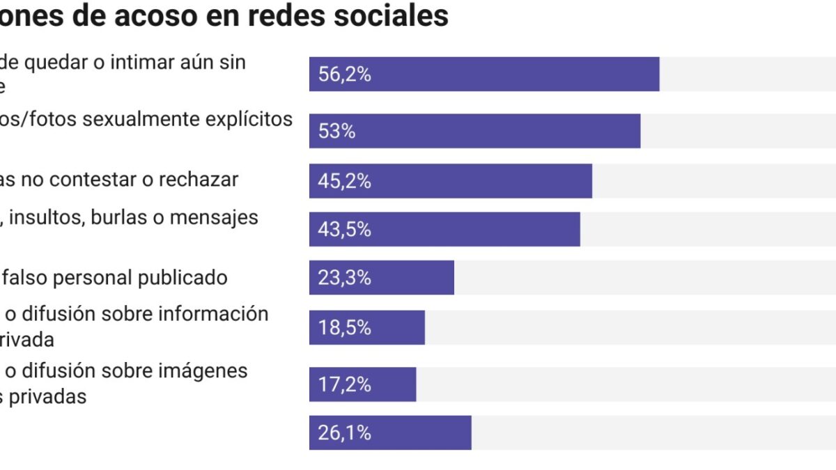 Situaciones de acoso en redes sociales recogidas por el Instituto de las Mujeres