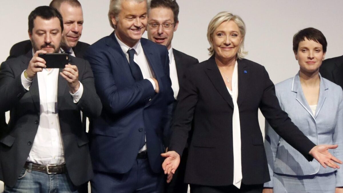 Matteo Salvini, Harald Vilimsky, Geert Wilders, Marcus Pretzell, Marine Le Pen y Frauke Petry