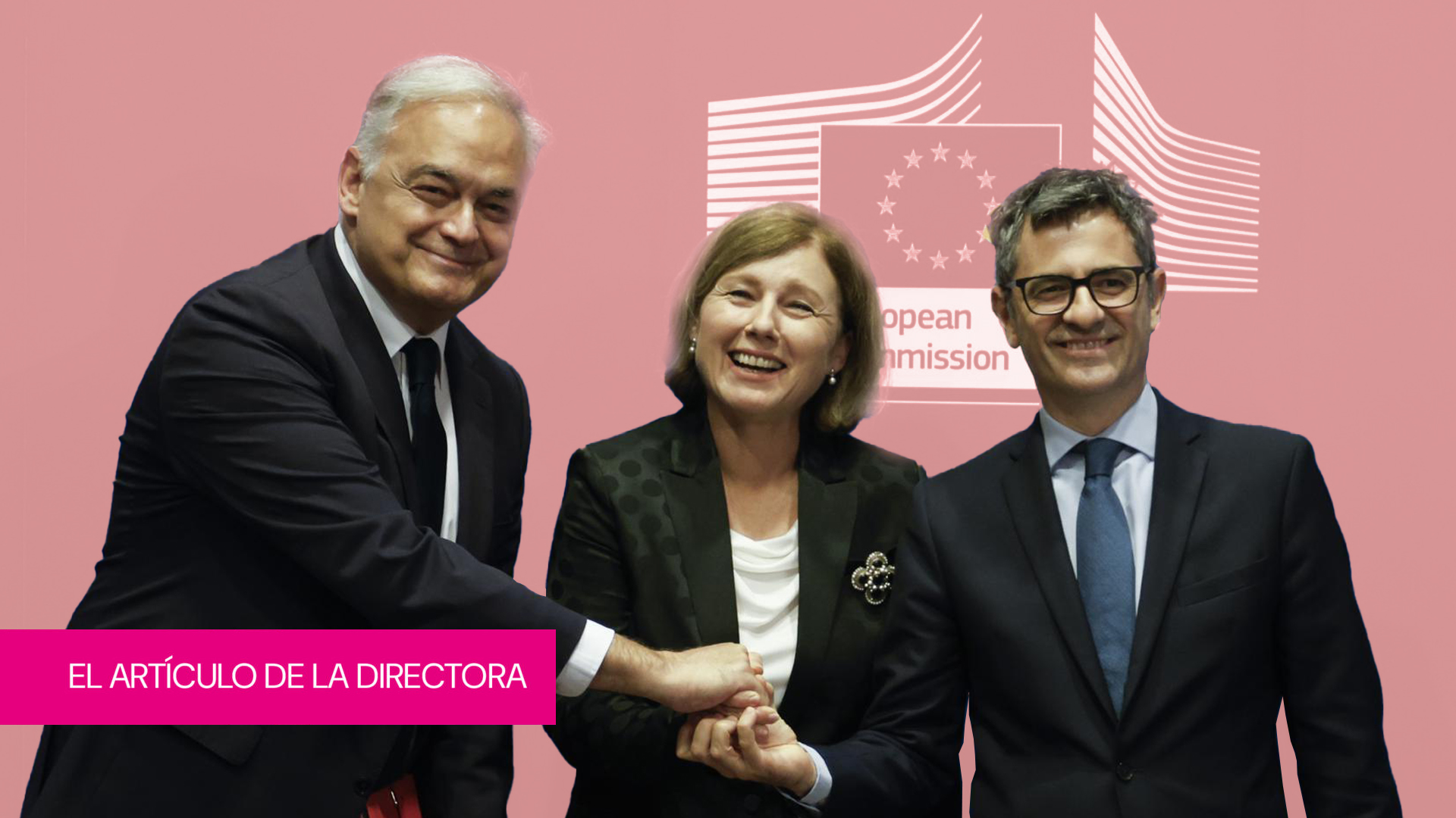 González Pons, Jurova y Bolaños, tras anunciar el acuerdo.
