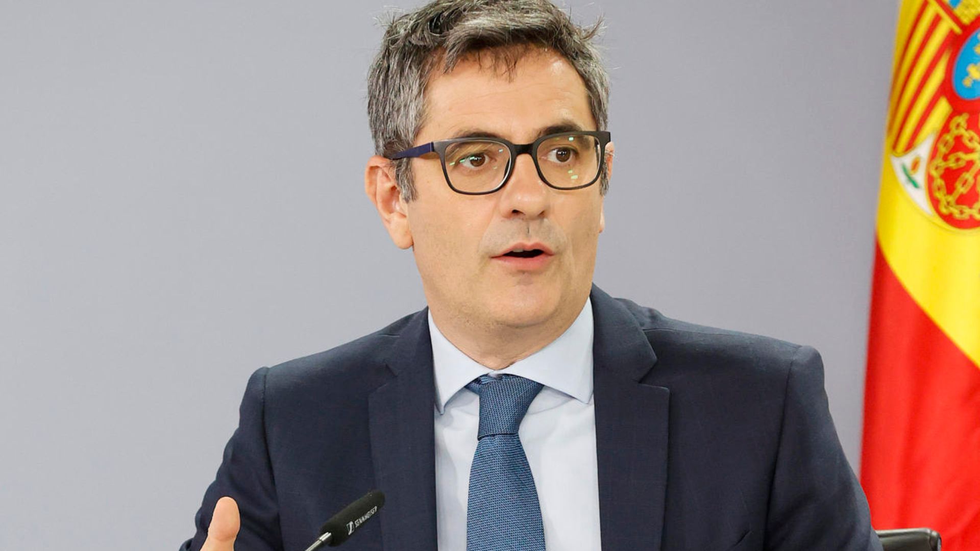El ministro Félix Bolaños en la rueda de prensa de esta mañana