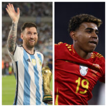 Leo Messi con su título de campeón del mundo y Lamine Yamal celebrando un gol