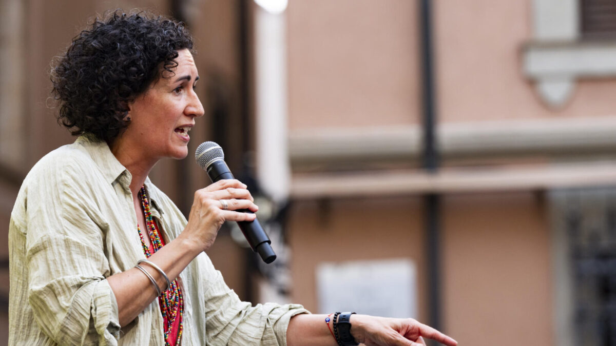 La secretaria general de ERC, Marta Rovira, durante un acto con la militancia de su partido
