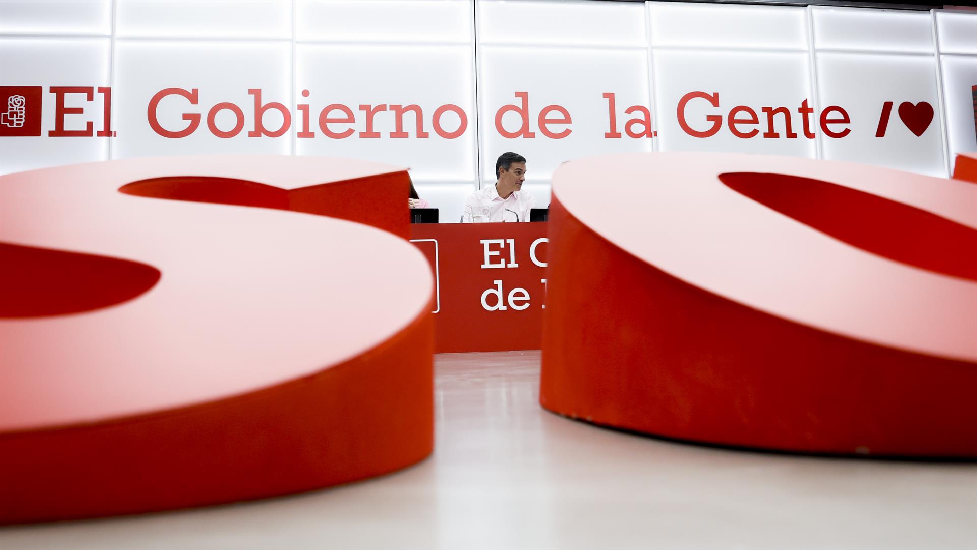 Pedro Sánchez en la sede del PSOE en Madrid.