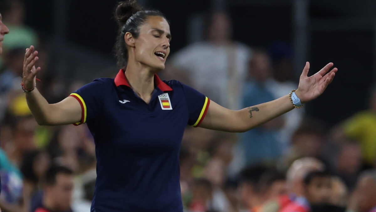 La entrenadora de España Montse Tomé durante la semifinal femenina de Fútbol, entre Brasil y España en los JJOO París 2024.