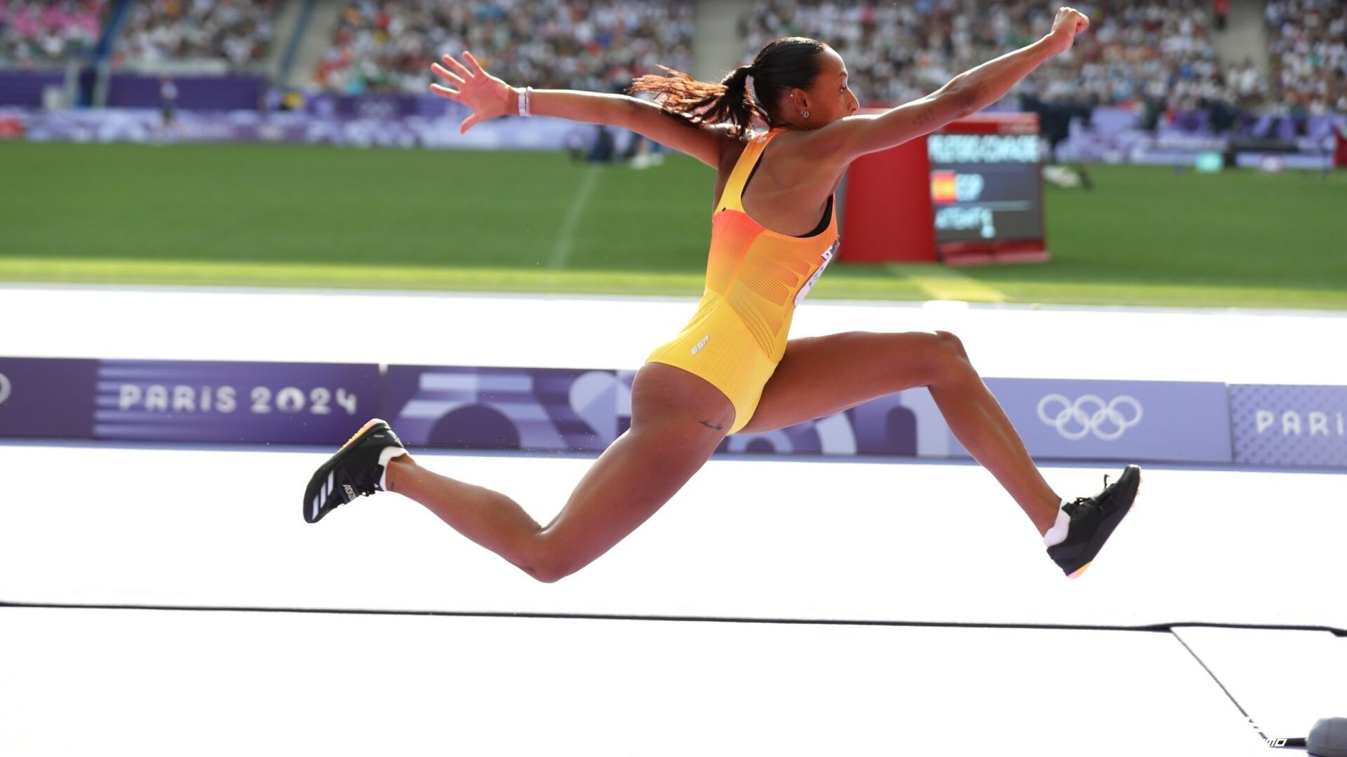 Ana Peleteiro durante la clasificación del triple salto femenino de los JJOO de París 2024