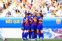 El FC Barcelona femenino celebrando un gol este 2024