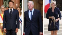 Emmanuel Macron, Michel Barnier y Marine Le Pen