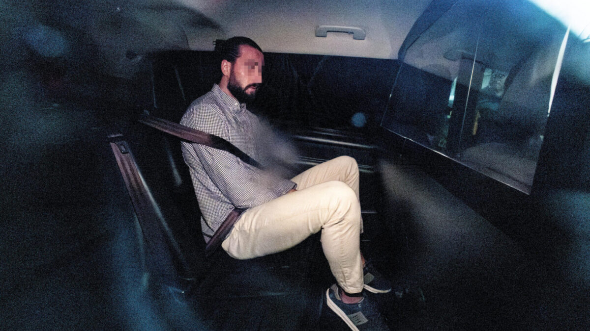 Pablo Jara, en un coche policial este miércoles.