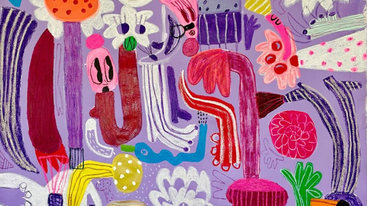 'Tropical Bacchanalia', 2024, obra de Fanny Brodar. Acrílico, óleo y óleo en barra sobre lienzo.