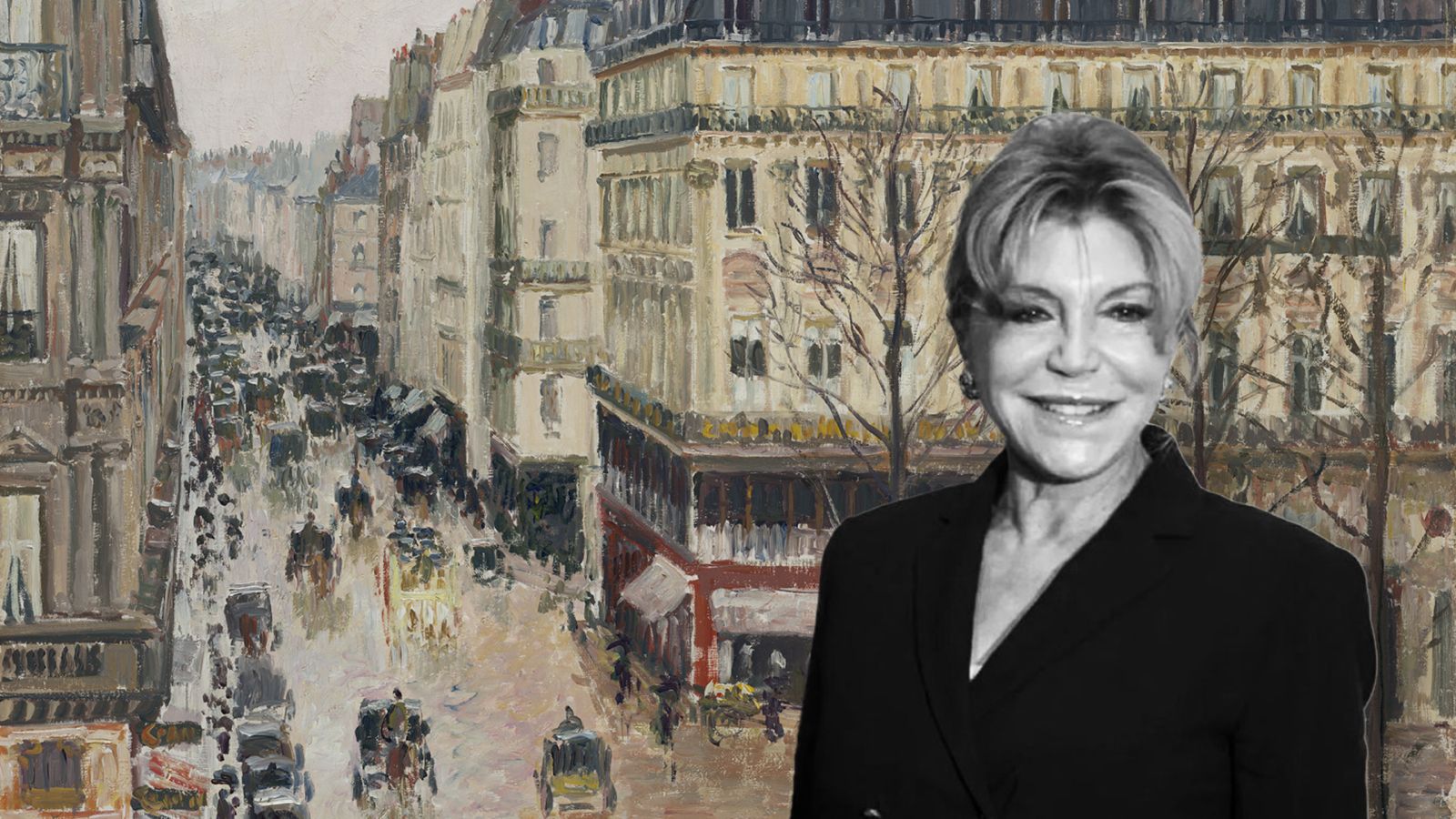 Carmen Thyssen, delante del cuadro 'Rue Saint-Honoré por la tarde. Efecto de lluvia', de Pissarro