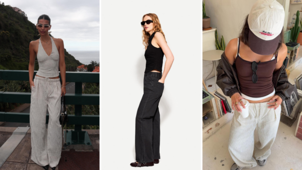 Tres pantalones wide leg de Bershka en rebajas