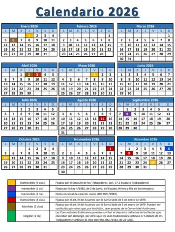 calendario-laboral-extremadura-2026-5-puentes-y-14-festivos-con-el-d-a