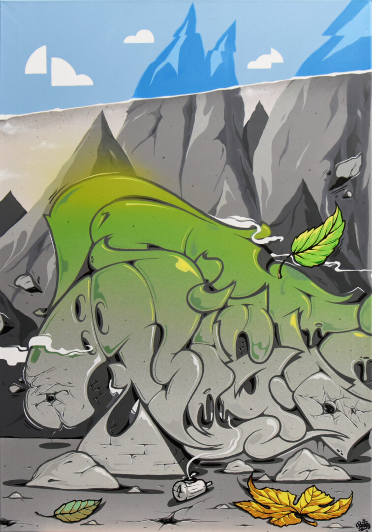 Bigtato. Choque natural, 2025. Técnica mixta acrílico y témpera sobre lienzo. Artrust.Ch © Cortesía del artista.