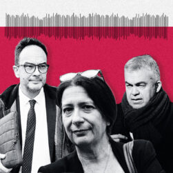 Leire Diez, Santos Cerdán y Rafael Hernando.