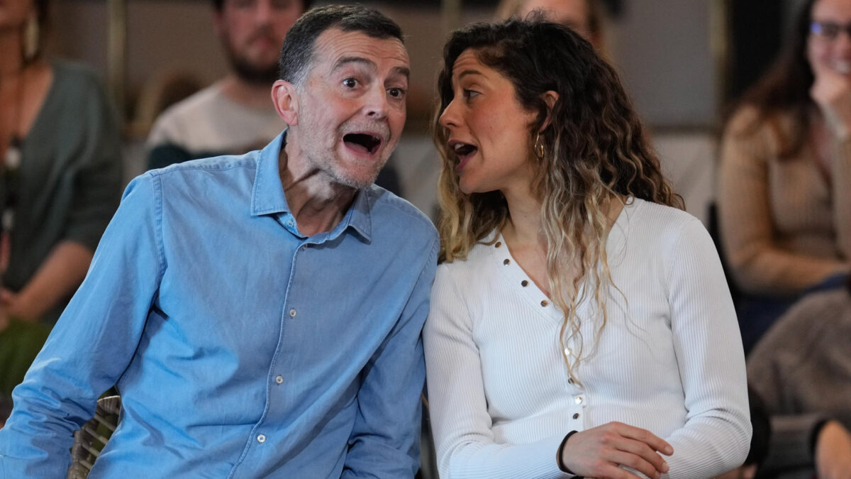 Antonio Maíllo y Lara Hernández en el acto de Sumar