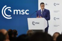 El presidente del Gobierno, Pedro Sánchez, en una conferencia de Múnich