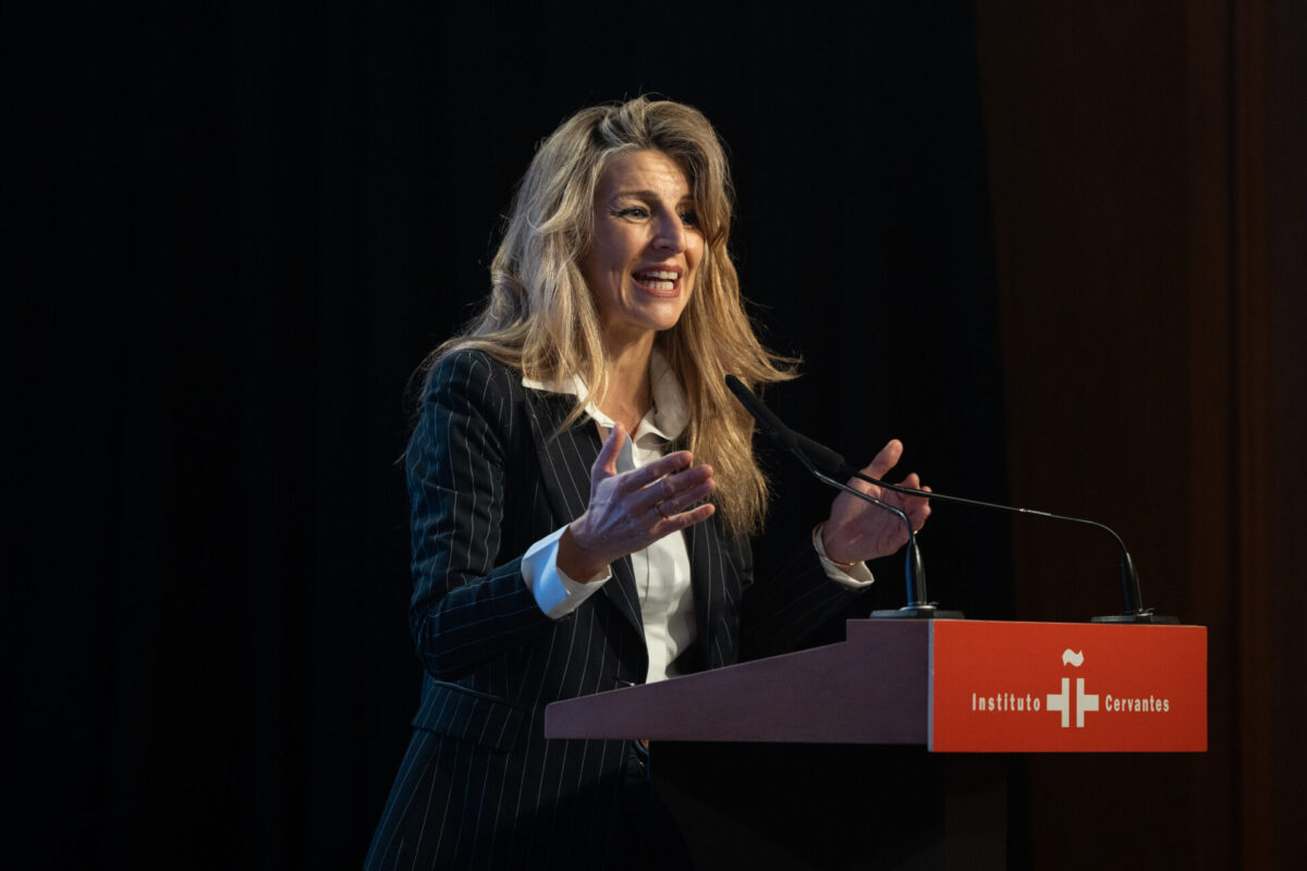La vicepresidenta del Gobierno, Yolanda Díaz, en un acto del Instituto Cervantes