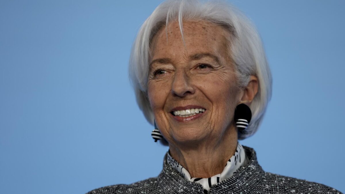 La presidenta del BCE, Christine Lagarde, durante una conferencia de prensa en Frankfurt.