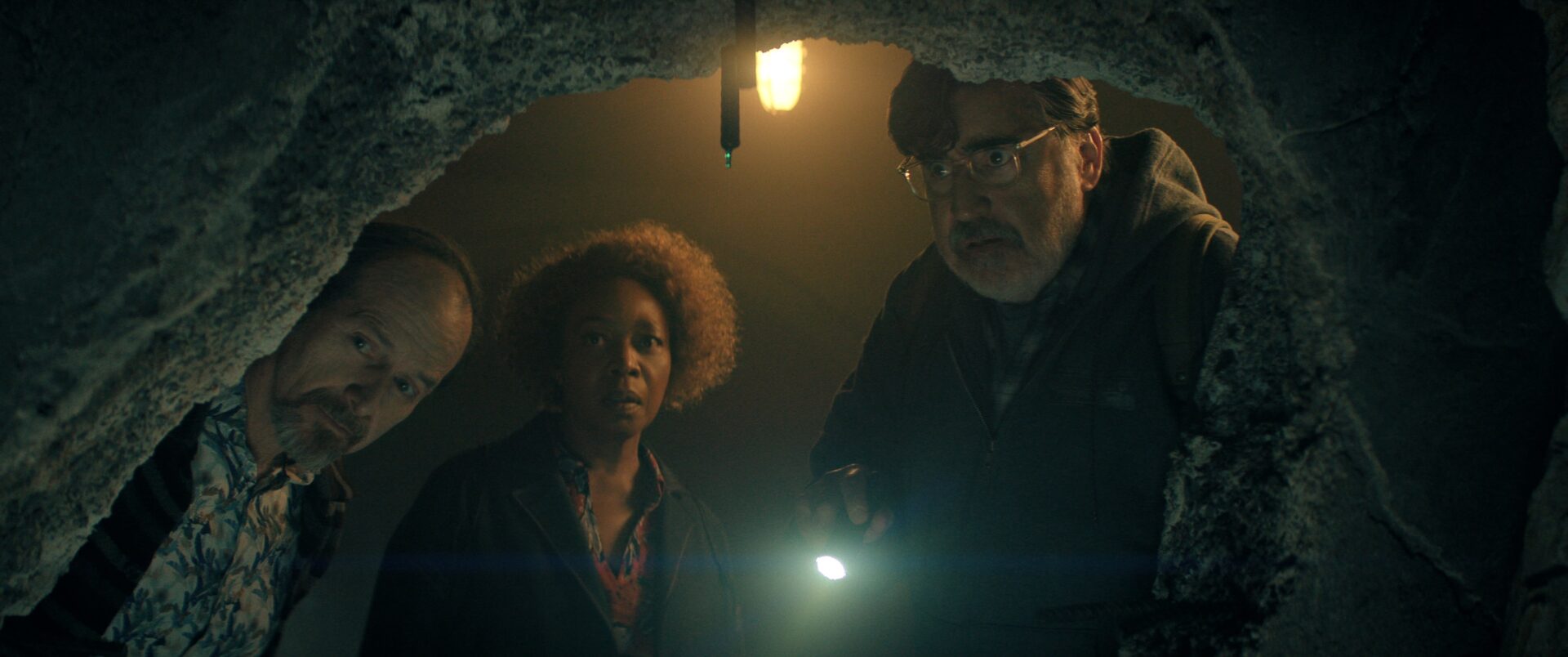 The Boroughs. (L to R) Denis O’Hare as Wally, Alfre Woodard as Judy, Alfred Molina as Sam in The Boroughs. Cr. Courtesy of Netflix © 2026