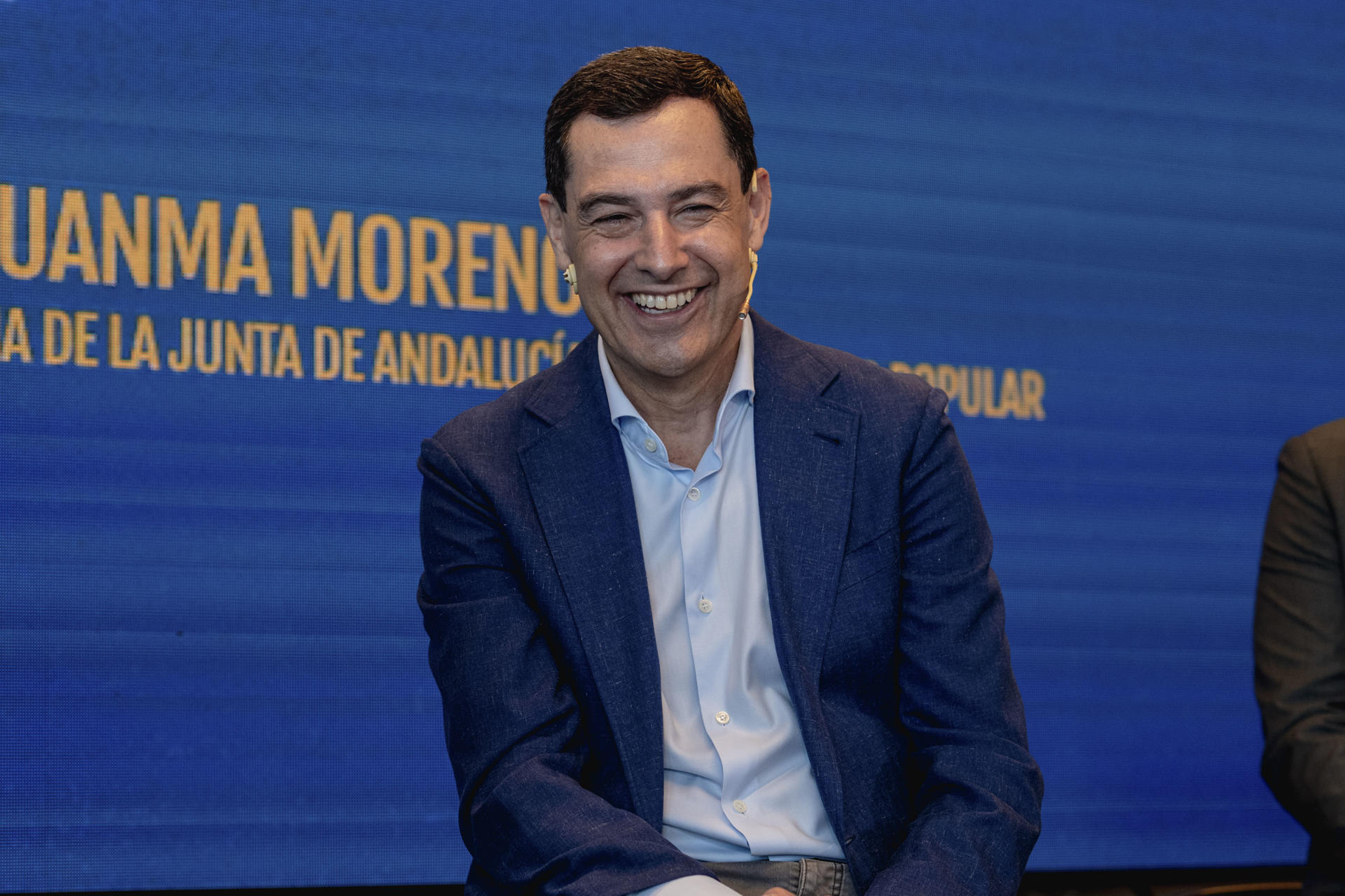 SEVILLA, 12/05/2026.- El presidente del PP de Andalucía y candidato a la reelección de la Presidencia de la Junta, Juanma Moreno, en los 'Encuentros SER Andalucía', este martes en Sevilla. EFE/Mauri Buhigas