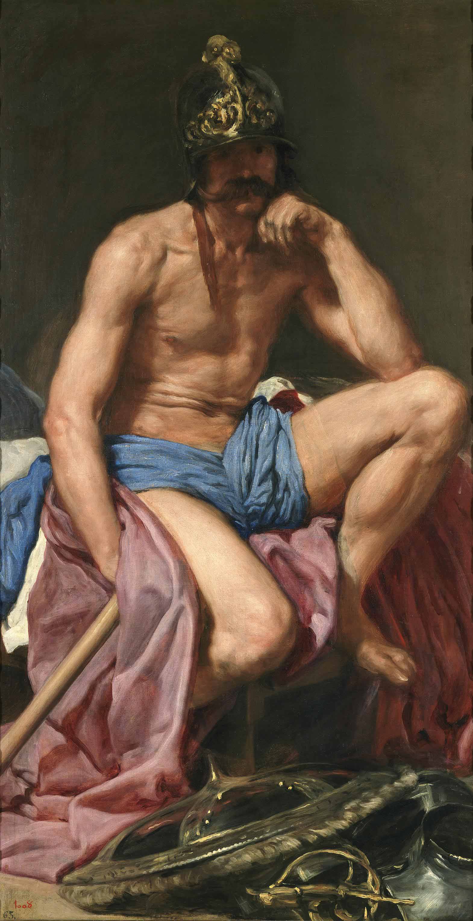 La obra representa a Marte, el dios de la guerra, y es una de las obras de temática mitológica del pintor sevillano Diego Velázquez
