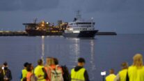 El crucero neerlandés MV Hondius en el puerto de Granadilla, en la isla de Tenerife.