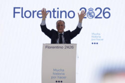 Florentino Pérez ha sido reelegido como presidente del Real Madrid, tras superar en las elecciones al otro candidato, Enrique Riquelme. EFE/Juanjo Martín