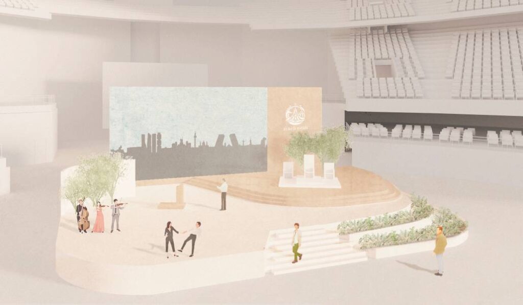 Escenario dentro del Movistar Arena para el encuentro con la sociedad civil