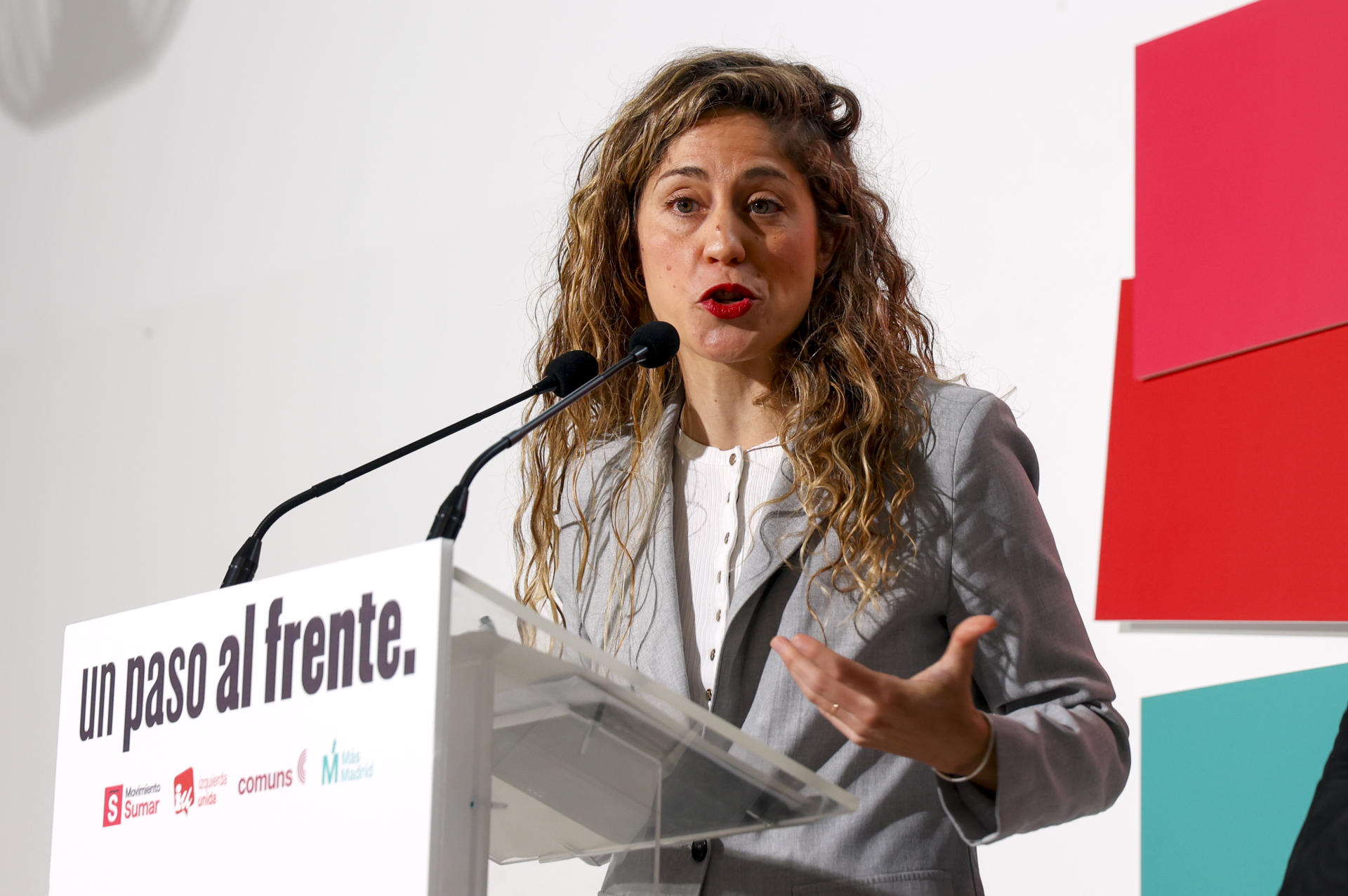 MADRID (ESPAÑA), 11/05/2026.- La coordinadora de Sumar, Lara Hernández durante una rueda de prensa celebrada este lunes en Madrid. EFE/ Maria Aguilella Pardo