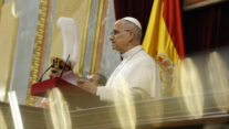 MADRID (ESPAÑA), 08/06/2026.- El papa León XIV pronuncia este lunes en el hemiciclo del Congreso de los Diputados un esperado e histórico discurso durante su visita a España. EFE/J.J. Guillén POOL