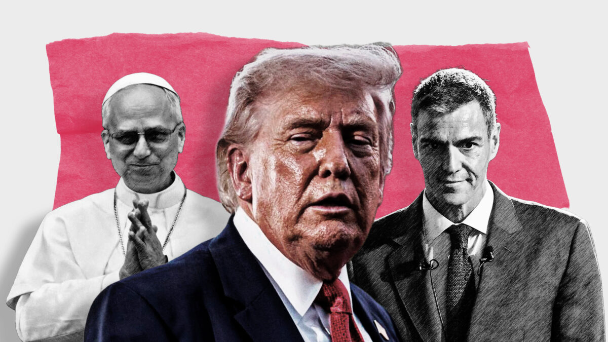 El Papa León XIV, Pedro Sánchez y Donald Trump.