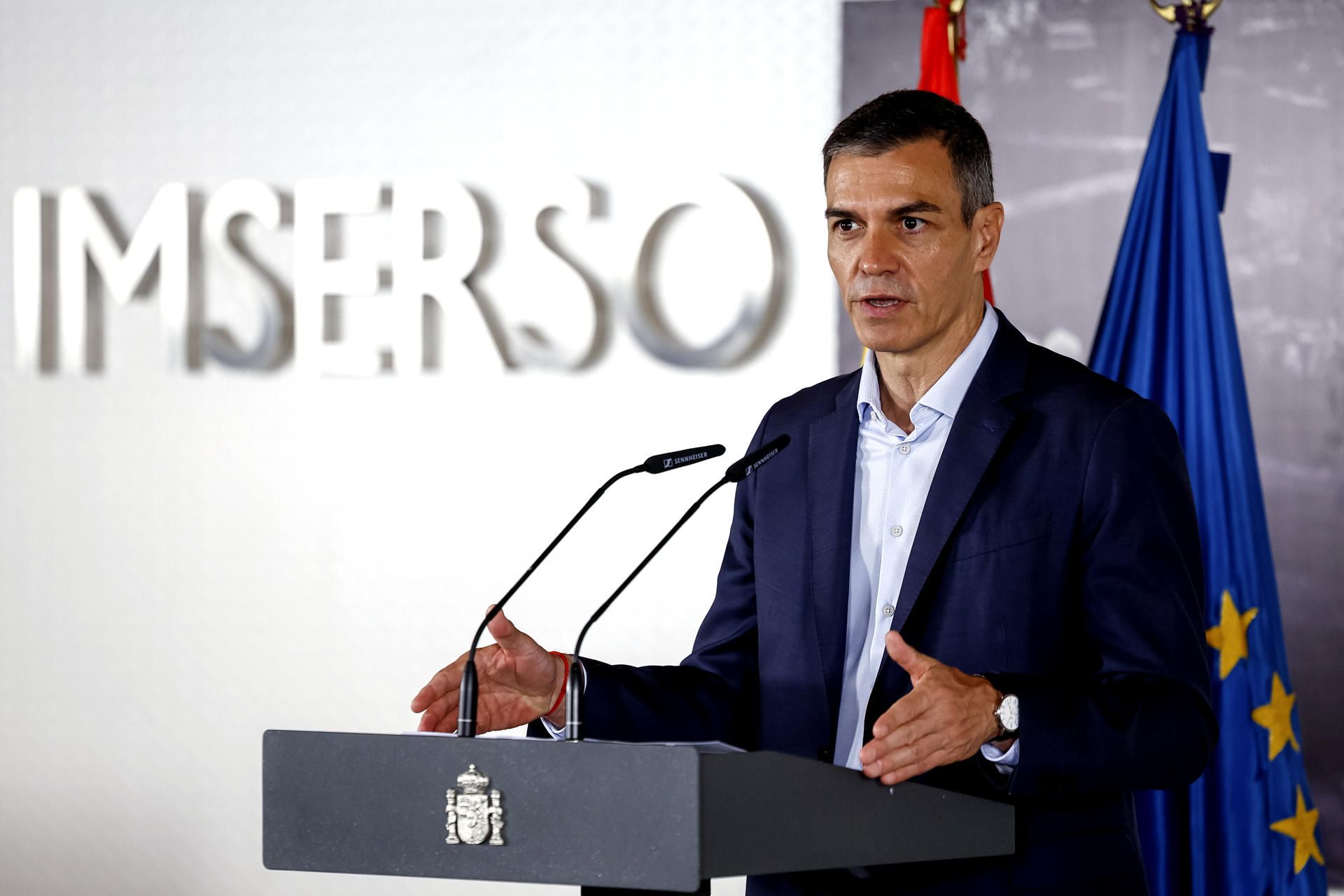 FOTODELDIA MADRID, 23/06/2026.- El presidente del Gobierno, Pedro Sánchez, interviene en un encuentro sobre políticas de apoyo a la discapacidad y la dependencia, en el Instituto de Mayores y Servicios Sociales (IMSERSO) de Madrid. EFE/ Daniel Gonzalez