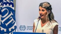 La vicepresidenta Yolanda Díaz interviene en la Conferencia Internacional del Trabajo, este martes en Ginebra.
