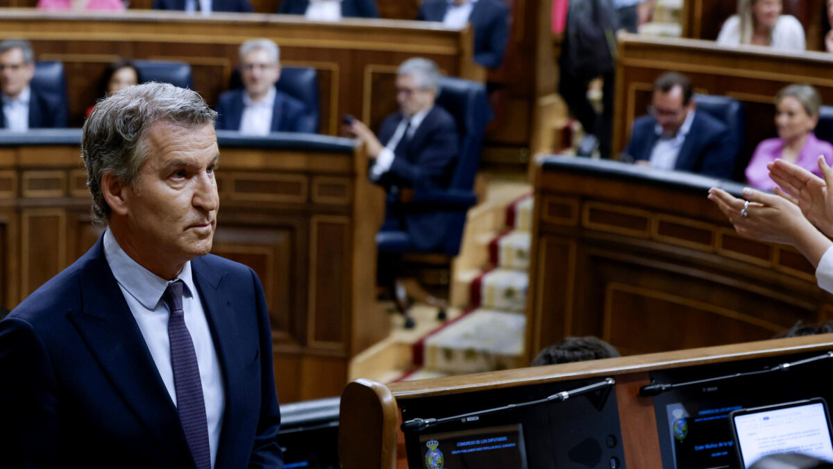 El líder del PP, Alberto Núñez Feijóo tras su intervención en el Congreso