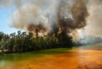 Columna de humo provocada por el incendio que se originó este lunes en un paraje de Villanueva de los Castillejos. - María José López - Europa Press