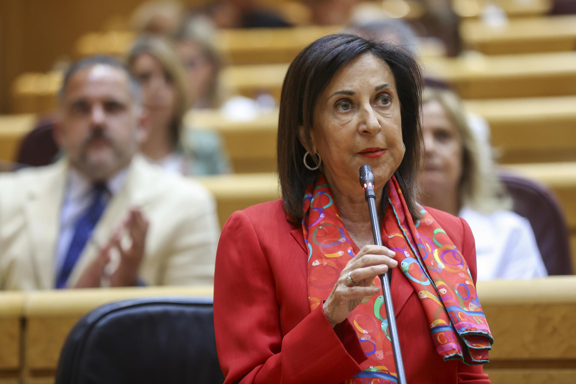 MADRID, 09/06/2026.- La ministra de Defensa, Margarita Robles, interviene en la sesión de control al Gobierno celebrada este martes en el Senado. EFE/ Víctor Lerena