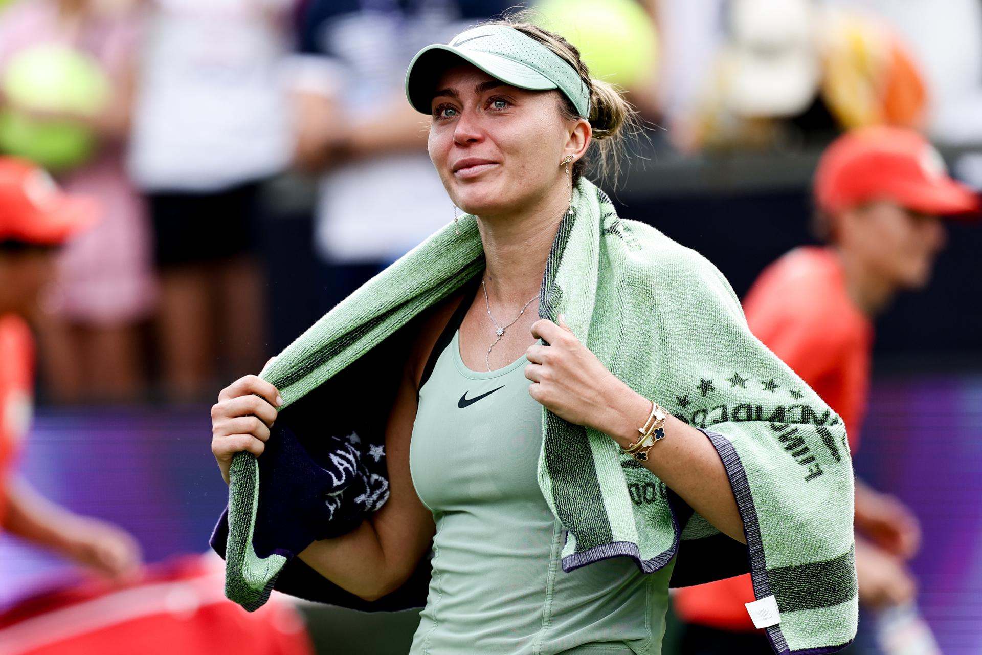Berlin (Germany), 17/06/2026.- Paula Badosa of Spain reacts after winning against Coco Gauff of the US in Round of 16 match against at the WTA 500 Berlin Open tennis tournament at Steffi Graf Stadium, in Berlin, Germany, 17 June 2026 (Tenis, Alemania, España) EFE/EPA/FILIP SINGER