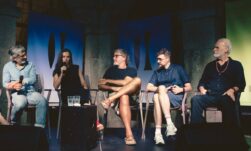 Mesa de conversos en el Observatorio de lo Invisible, con Fabrice Hadjadj, Maider M. Errasti, David Arratibel, Ernesto Castro y Lluís Homar