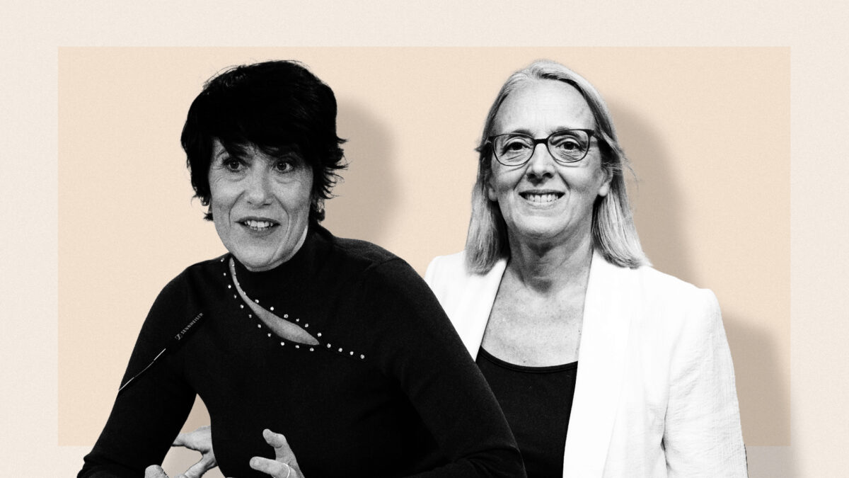 La ministra de Inclusión, Seguridad Social y Migraciones, Elma Saiz; junto a la presidenta de la AIReF, Inés Olóndriz