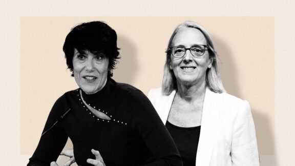 La ministra de Inclusión, Seguridad Social y Migraciones, Elma Saiz; junto a la presidenta de la AIReF, Inés Olóndriz