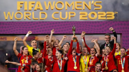 La selección española de fútbol en 2023 celebrando el campeonato del mundo