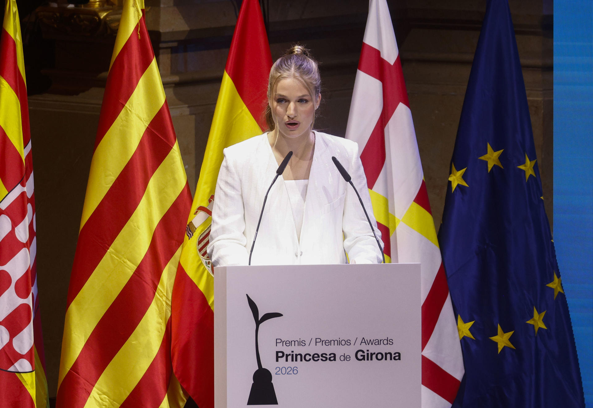 GIRONA, 14/07/2026.- La princesa Leonor durante el acto de entrega de los premios Princesa de Girona este martes en el Gran Teatre del Liceu, en Barcelona. EFE / Quique García.