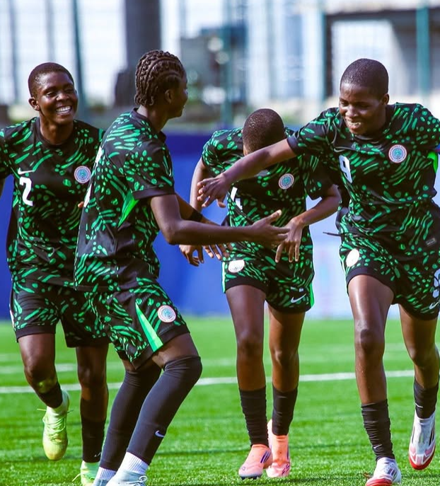Las jugadoras de la selección de Nigeria celebrando un gol