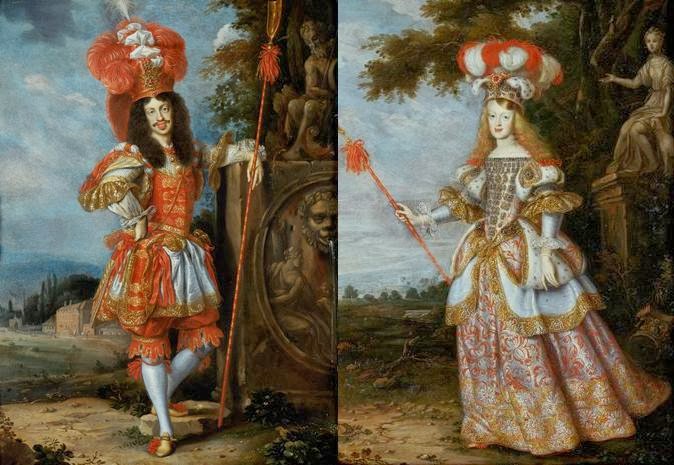 El Leopoldo I y la emperatriz Margarita Teresa con vestimentas teatrales, obra de Jan Thomas (1667)
