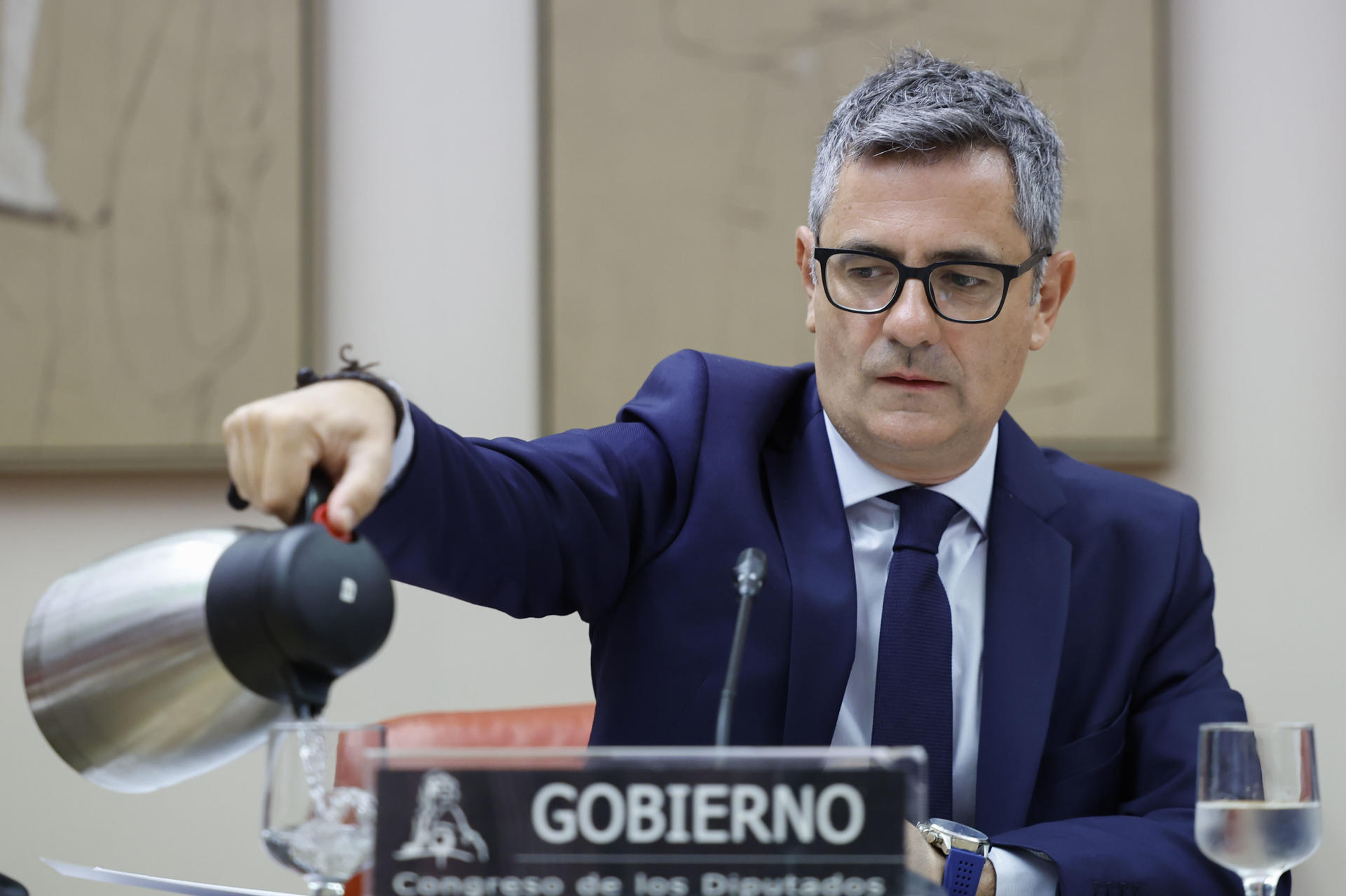 FOTODELDÍA - MADRID, 27/08/2026.- El ministro de Justicia, Felix Bolaños, comparece este jueves en la Comisión Mixta de Seguridad Nacional del Congreso para informar de la gestión de la crisis migratoria en Ceuta. EFE/Mariscal