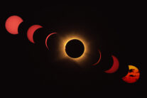 LOGROÑO, 12/08/2026.- Fotomontaje del eclipse solar desde la Ermita Nuestra Señora de la Antigua en Alberite (Logroño), este miércoles. EFE/ Biel Aliño