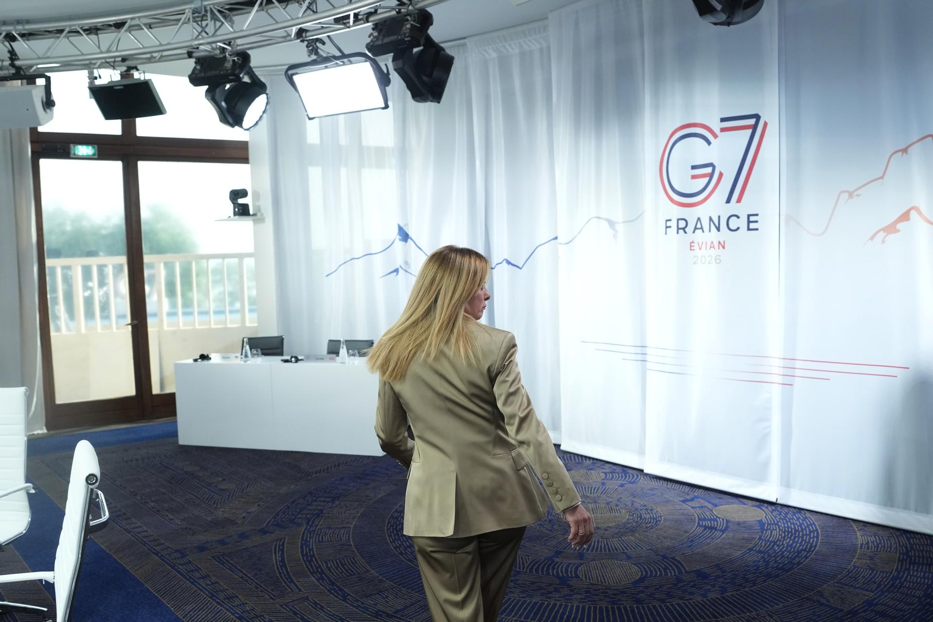Evian-les-Bains (FRA), 16/06/2026.- Italian Prime Minister Giorgia Meloni arrives for a working session at the G7 summit in Evian-les-Bains, France, 16 June 2026. The 52nd G7 Summit takes place in Evian-les-Bains from 15 to 17 June 2026. (Francia) EFE/EPA/THIBAULT CAMUS / POOL MAXPPP OUT