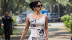 Rosalía en Ciudad de México, con el vestido de periódico.
