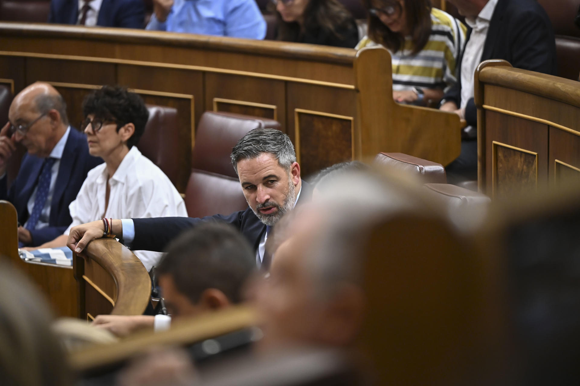 MADRID, 16/09/2026.- El líder de VOX, Santiago Abascal, asiste al pleno del Congreso celebrado este miércoles. EFE/Fernando Villar